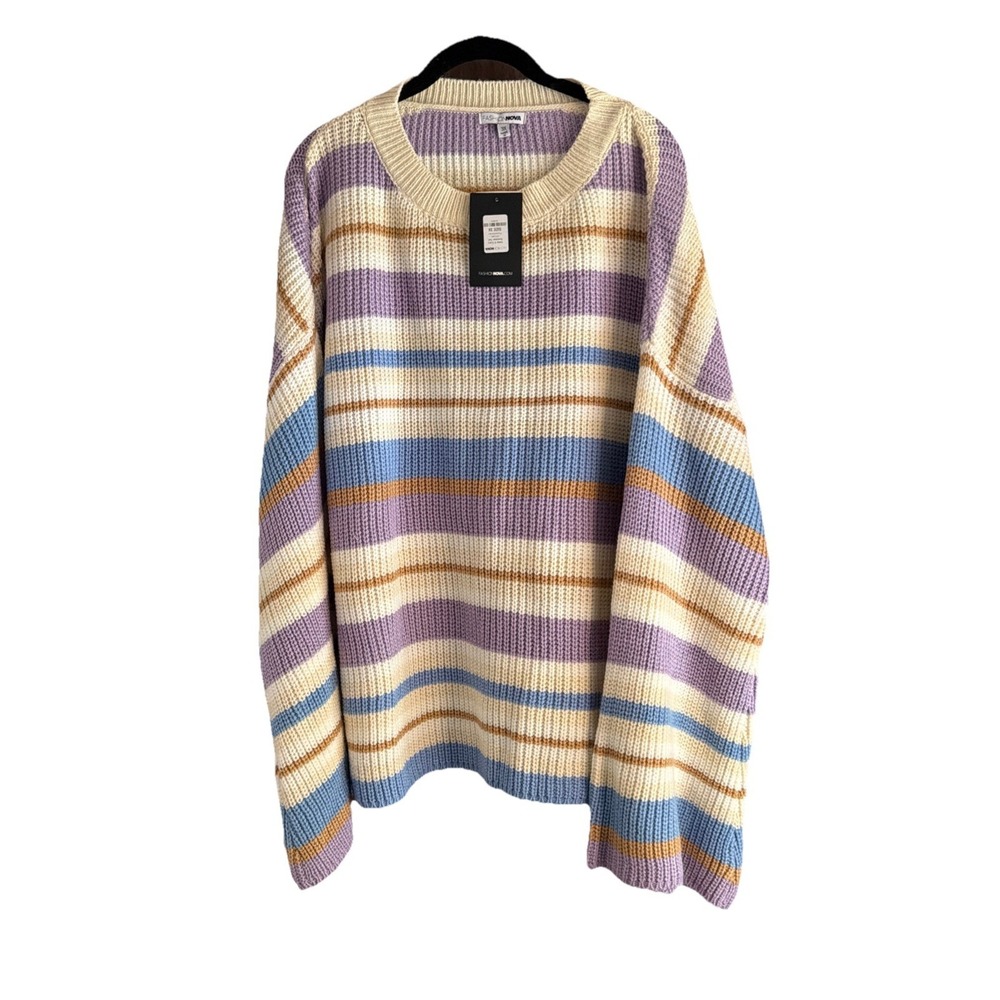 Striped Oversized 3x Sweater. LagenCore Boho Lavender Blue Brown Wide Sleeves
